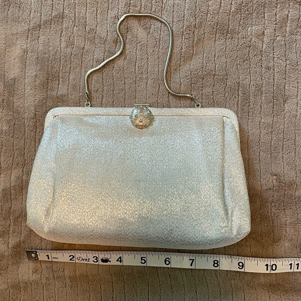 Vintage Silver Evening Clutch with pocket mirror